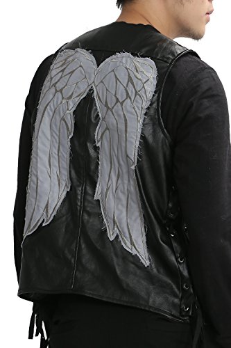 XCOSER Mens Daryl Dixon Vest with Wings PU Leather Jacket Costume Black S
