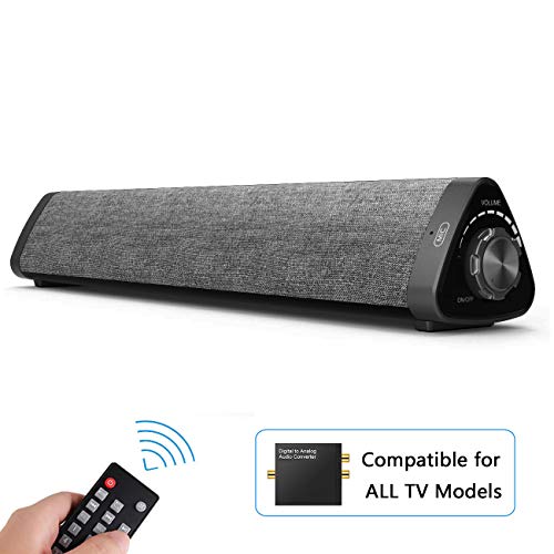 Sound Bars for TV HONEST KIN 12W 2.0 Channel Bluetooth Soundbar Wired and Wireless Home Theater Surround Sound System Built-in Subwoofer Soundbar for All TV PC Tablets Phones (with A/D Converter)
