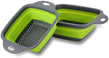 FLYL Kitchen Collapsible Colander, Over the Sink Colander with Handles, Silicone Strainer for 6-quart Capacity，BPA Free -Green