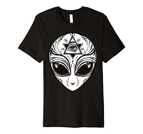 Mens Alien UFO with Illuminati Pyramid T-Shirt Medium Black