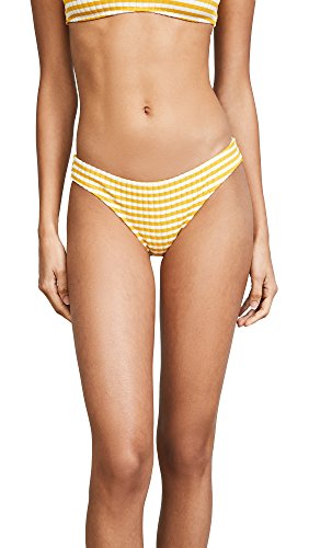 Solid & Striped Women s The Elle Stripe Rib Bikini Bottoms, Mustard Cream Stripe, Small
