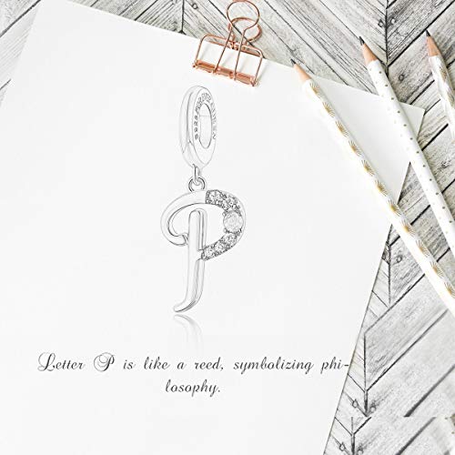 FOREVER QUEEN 925 Sterling Silver P Letter Initial Dangle Beads Charm Red Zircon Alphabet Pendants for Snake Chain Bracelets Necklace Gift Jewelry for Mother - Thumbnail 5