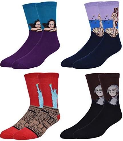 HapiLeap Women's 4 Pairs Famous Collection Painting Casual Cotton Fashion Crew Socks