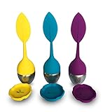 Tea Infuser, Steeper Strainer Silicone and Stainless Steel Mesh Basket for Loose Leaf Tea, Eco-friendly Gift or Tea Maker By Tea Commission (3, Yellow Blue Purple + Coaster)