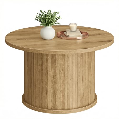 VASAGLE Couchtisch rund, 80 cm Wohnzimmertisch, Tambour-Design