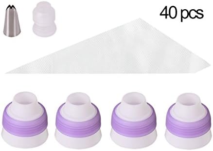 Russian Piping Tips Coupler Set, 5-Pack Couplers for 2 Size Icing Nozzles+ 40 Disposable Pastry Bags, 1 Free Leaf Frosting Tips