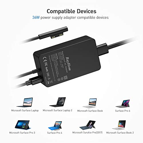 Rayhom Surface Pro Charger 36W- Power Supply Adapter for Microsoft Surface Pro X Pro 7 Pro 6 Pro 5(2017) Pro 4 Pro 3 Surface Laptop 1/2/3 Microsoft Surface Book Surface Go Laptop Tablet