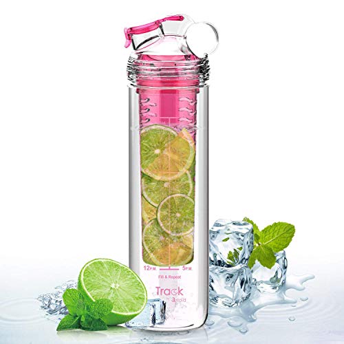 Artoid Sport Fruit Water Infuser Bottle, 27oz Full Length Infusion Rod and Time Marker Measurement for Measuring Your H2O Intake (Many Color Option) - BPA Free