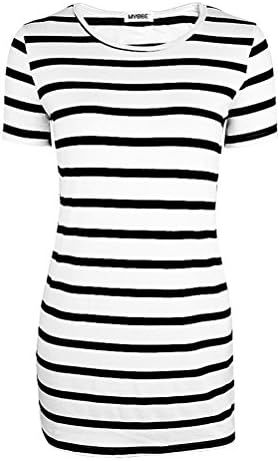 Women's Summer Short Sleeve Striped Tee Shirt Black and White Striped Tops（White,M