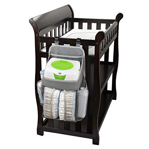 Hanging Baby Diaper Caddy Organizer - Hang On Door, Crib Or Infant Changing Table - Nursery Station Basket For Diapers, Wet Wipes, Clothes Storage - Waterproof & Stylish - Unisex Grey For Boys & Girls