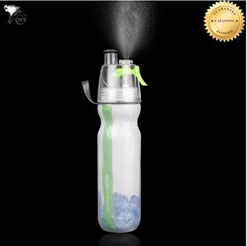 500ml Ice Cold Bottle Insulated Spray Water Bottle with Straw BPA Free Sports Bullet-style Mist Spray Squeeze Bottle Double Wall Wide Mouth Vacuum Silicone Classic Loop Top Bottle Outdoor (Green)