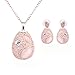 Everrich Bing-bling Pink Solitaire Oval Opal Rose Gold Plated Wedding Necklace Earrings Sets Gifts for Womens, 2 Pcs, Pink