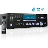 Pyle 4-Channel Wireless Bluetooth Power Amplifier - 1000W Stereo Speaker Home Audio Receiver w/ FM Radio, USB, Headphone, 2 Microphone w/ Echo, Front Loading CD DVD Player, LED, Rack Mount - PD1000BA