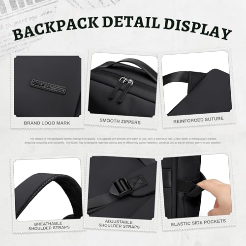 GOLF SUPAGS Women's and Men's PU Leather Backpack, Elegant 15.6 Inch Laptop Backpack, Multifunctional Water Resistant Travel Backpack for University, Work, Travel