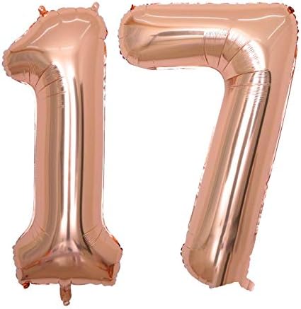 BALONAR 40 inch Jumbo 17th Rose Gold Foil Balloons for Birthday Party Supplies,Anniversary Events Decorations and Graduation Decorations