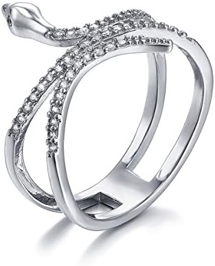 Fashion idea platinum Plated snake-like ring with lots of tiny Cubic Zirconia Promise Rings for girls