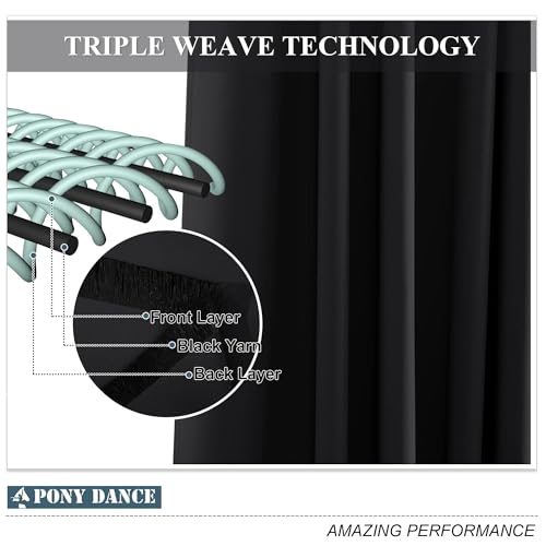 PONY DANCE Door Curtain Blackout Curtains Kitchen Curtain Window and Door 60 x 240 cm Curtain Bedroom Thermal Insulated Curtains Cold and Heat Living Room Curtains, 2 Pieces, Black