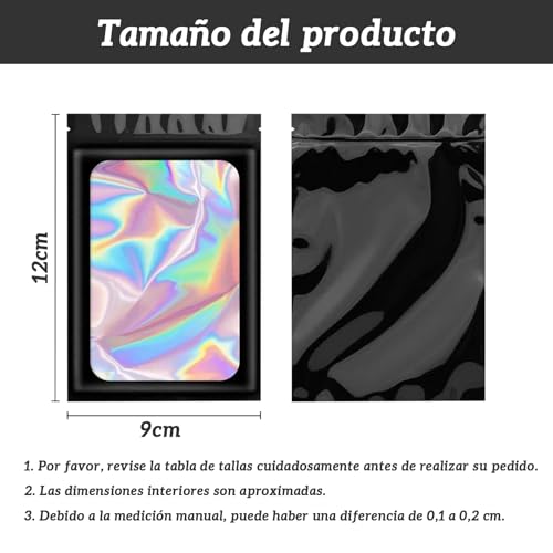 YUHOHO 500 Bolsas Dealmacenamiento Láser Bolsa A Prueba Olores 12*9cm,Bolsa Holográfica Multiusos,Bolsas Herméticas Reutilizables,Bolsa Almacenamiento,Pouch,Bolsa Ziplock para Almacenamiento Alimentos