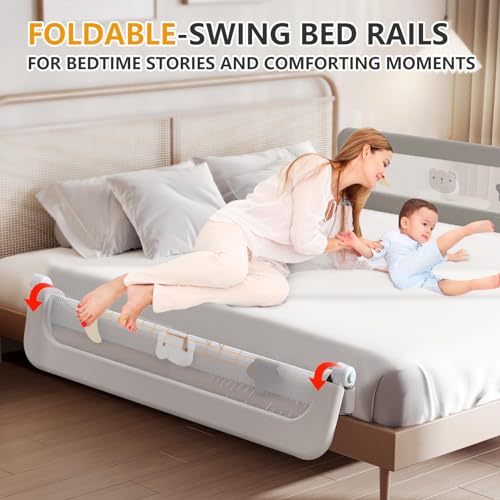 BOOM Toddler Bed Rails for Crib, Foldable Bed Rail for Toddlers, Adjustable Heights Portable Bedrail Extra Tall Child Safety Side Railing Guards for Kids, for Queen Full King Twin Crib Bunk Size Bed