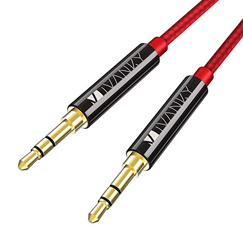 Long AUX Cable [8ft/2.4M, Extra Long - Ultra Durable, Hi-Fi Sound Quality] - iVanky Nylon Braided Aux Cord/Auxiliary Audio Cable for Car Stereos, Sony Series, Beats, iPod, iPhone and More - Red