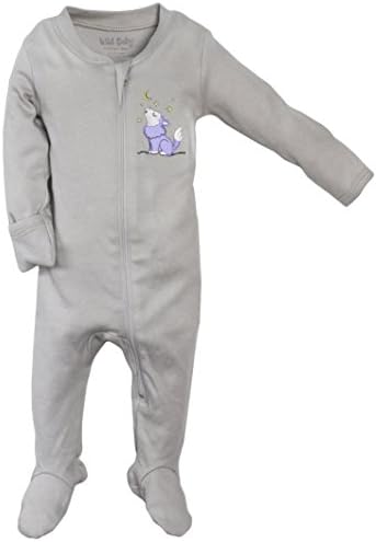 Wild Baby Organic Cotton Zipper Baby Footie With Gift Box (9-12 Months, Wolf)