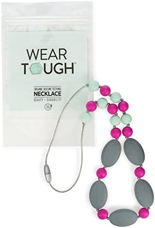 Baby Teething Necklace for Mom by Wear Tough (Pink, Stone Gray, Mint)
