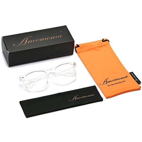 Amomoma Unisex Wayfarer Non-prescription Glasses Frame Clear Lens Eyeglasses AM5015 With Transparent Frame/Gold Temple - Thumbnail 3