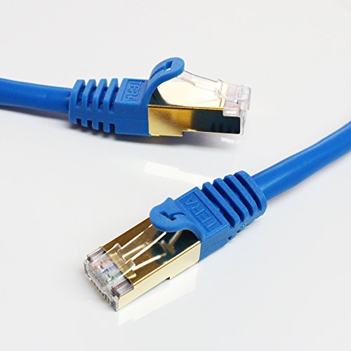Tera Grand - Premium CAT7 Double Shielded 10 Gigabit 600MHz Ethernet Patch Cable for Modem Router LAN Network - Built with Gold Plated & Shielded RJ45 Connectors, 14 Feet Blue - Thumbnail 3
