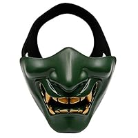 Aoutacc Airsoft Half Face Masks, Evil Demon Monster Kabuki Samurai Hannya Oni Half Face Protective Masks Masquerade Ball, Party, Halloween, Cs War Game, BB Gun(Green)