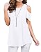 PrinStory Women's Short Sleeve Casual Cold Shoulder, 13 White, Size X-Large