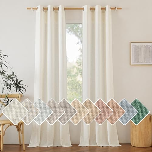 Photo 1 of NICETOWN Linen Curtains 96 inches Long for Living Room, Grommet Vertical Drapes Privacy Added with Light Filtering Window Treatments for Bedroom, Natural, W42 x L96, 2 Pieces