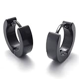 KONOV Jewelry Plain Black Stainless Steel Mens Huggie Hinged Hoop Earrings, 2pcs, Black