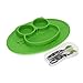 Baby Silicone Placemat Feeding Set Kirecoo Owl Plates + One Utensil Baby Fork and Spoon Set with Travel Case (Green)
