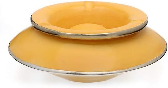 Medina Souvenirs Large Moroccan tadelakt ashtray, colour yellow, 100% handmade design, with smoke stop cover.