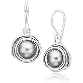 JEAN RACHEL JEWELRY 925 Sterling Silver Dangle Earrings for Women with Freshwater Pearl Vintage Design - Hypoallergenic, Lead & Nickel Free - Artisan Handcrafted Statement Earrings