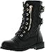 Link Girls Mango-79 Kids Combat Lace Up Quilted Dual Buckle Zip Decor Mid Calf Motorcycle Boots