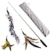 VNthings Cat Toys Interactive Feather Wand Retractable with Pack 3 Assorted Natural Feathers Refills Teaser and Exerciser Attachments with Bell Attached
