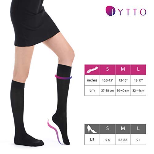 Fytto 1007 Women's Compression Socks - Stylish, Lightweight & Breathable 15-20mmHg Flight Stockings - Professional Support for Business & Travel, Classic, Black, Large - Thumbnail 5