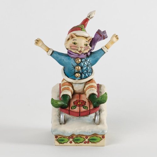 Jim Shore for Enesco Heartwood Creek Christmas Cat on Sled Figurine, 5.25-Inch