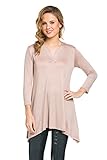 Frumos Womens 3/4 Sleeve Handkerchief Hem Line Hi Low Notch Neck Tunic Top