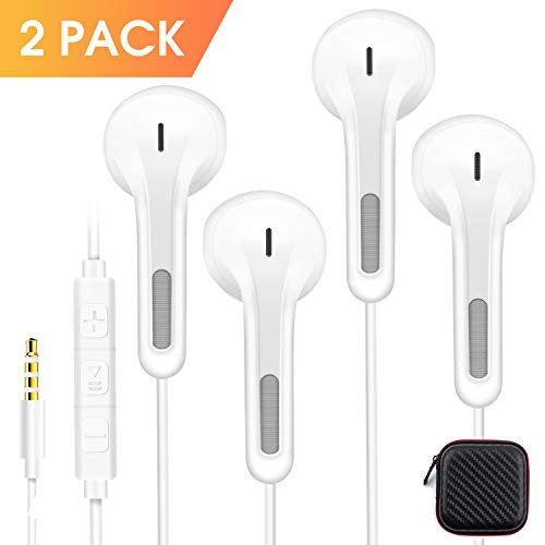 Earphones Headphones, Ofuca 2 Pack Earbuds Premium Hands-Free Noise Isolating in-Ear Earphones with Remote & Mic Compatible with Smartphone, MP3/MP4 Player, Tablet and All 3.5mm Audio Device
