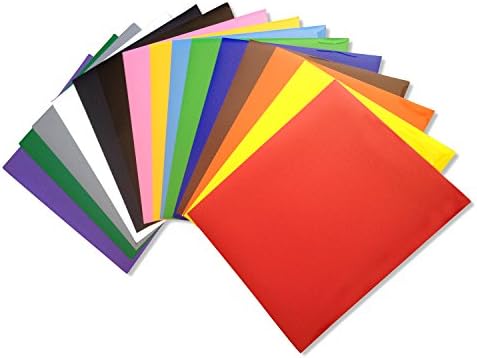 KAYTEQ Heat Transfer Vinyl (HTV) 12" X 10" Sheets (Pack of 15) - For T-Shirts, Hoodies, Hats, and other Fabrics - 15 Popular Colors - For Silhouette Cameo, Cricut - Iron On or Heat Press