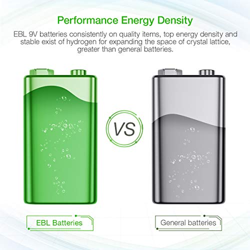 EBL 9 Volt Rechargeable Batteries Lithium ion 9V 600mAh Li-ion Batteries (4-Packs)