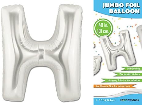 Rainbowloons Jumbo Mylar Foil Balloon, 40-Inch, Glossy Silver, Letter H