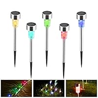 Hisome 5 Pack Solar Garden Lights Outdoor, LED Waterprooof Solar Pathway Lights, Stainless Steel Landscape Light for Lawn/Patio/Yard/Walkway/Driveway (Colorful)