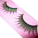 Eforcase Shiny Long and Thick Exaggerated False Eyelashes Extension for Women Girls Cosplay Fancy Ball Halloween (Green)