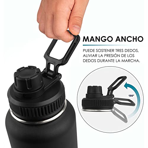 1100ML Botella Térmica，Hisemy Termo de Acero Inoxidable sin BPA，100% a prueba de fugas, aislamiento de doble pared，para Agua Fría (24 horas) o Caliente (12 horas)