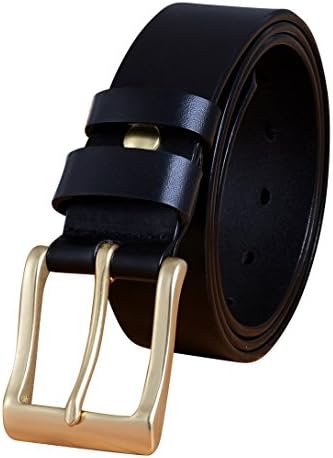 VILSBOL Men Classic Leather Belt Adjustable Metal Buckle Belt-Approx.115CM-Black-Size 33-36