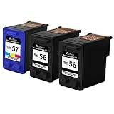 Valuetoner Remanufactured Ink Cartridge Replacement For Hewlett Packard HP 56 & HP 57 CD944FN C6656AN C6657AN (2 Black, 1 Tri-Color) 3 Pack