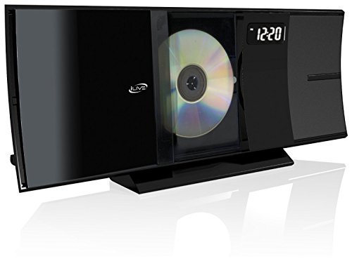 iLive Bluetooth CD Micro Stereo System with Built-In FM Radio & USB Charging Port, Ambient Blue LED Light Effects Digital Clock & Sleep Timer, Wall Mountable, Full Function Remote Included